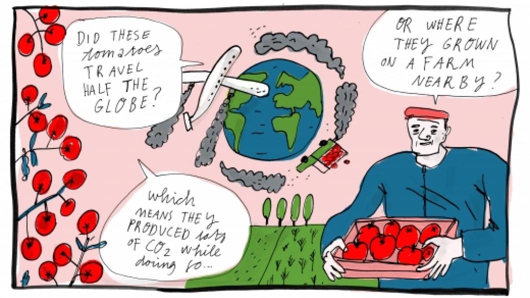Cartoon in tijdschrift De Helling. Uit de strip 'Our Daily Bread' van Anne Stalinski.