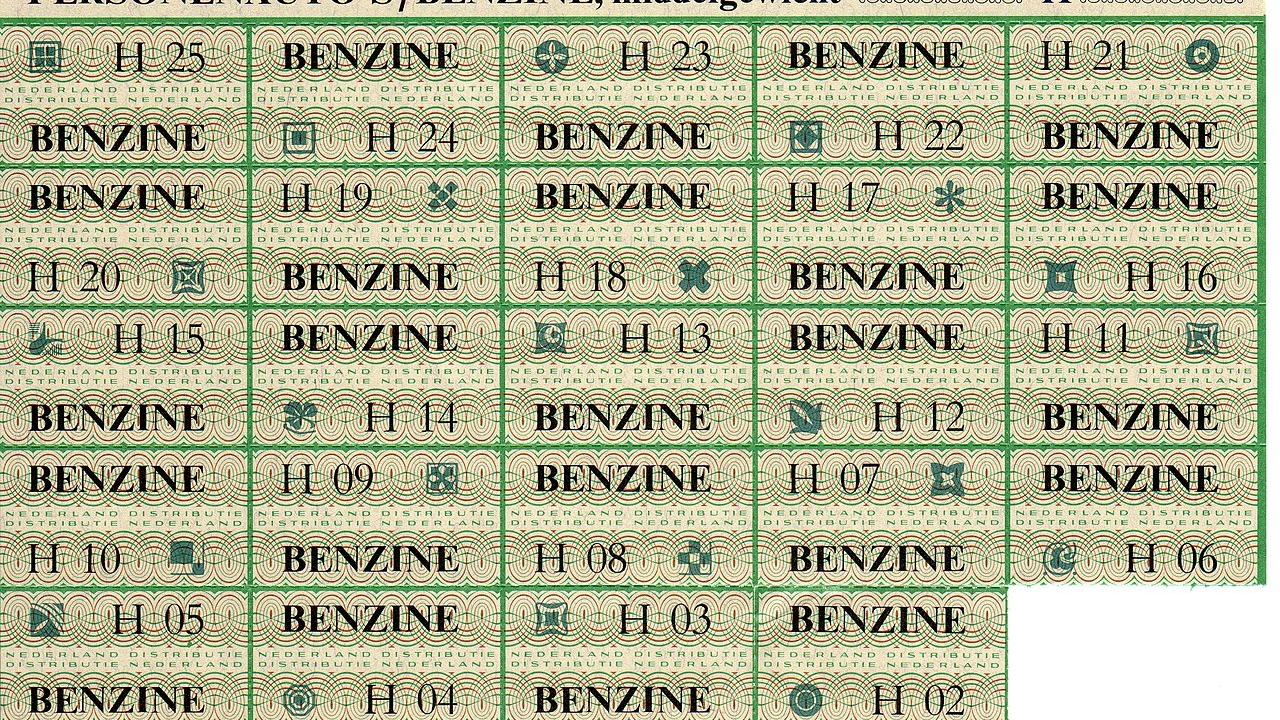 Een benzinebon die in Nederland werd uitgegeven tijdens de oliecrisis in 1973.